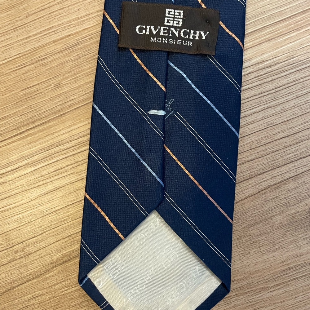 Vintage Givenchy Monsieur Navy Blue Diagonal Striped Silk Blend Tie